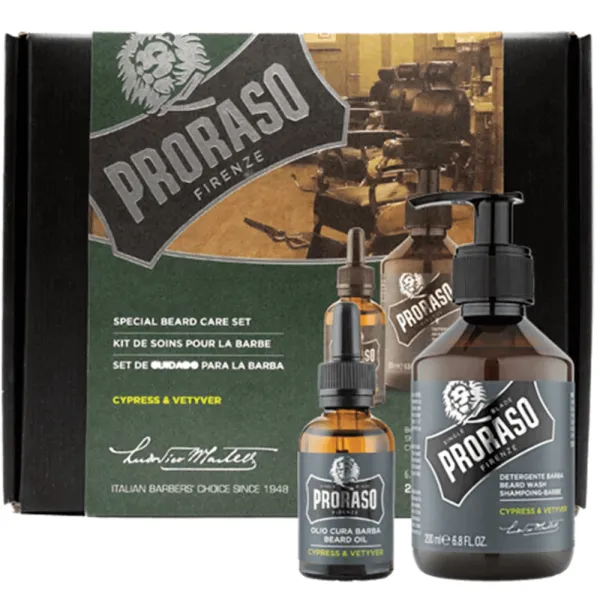 Proraso - Cypress & Vetyver - DUOPACK Szampon 200ml i olejek do brody 30ml