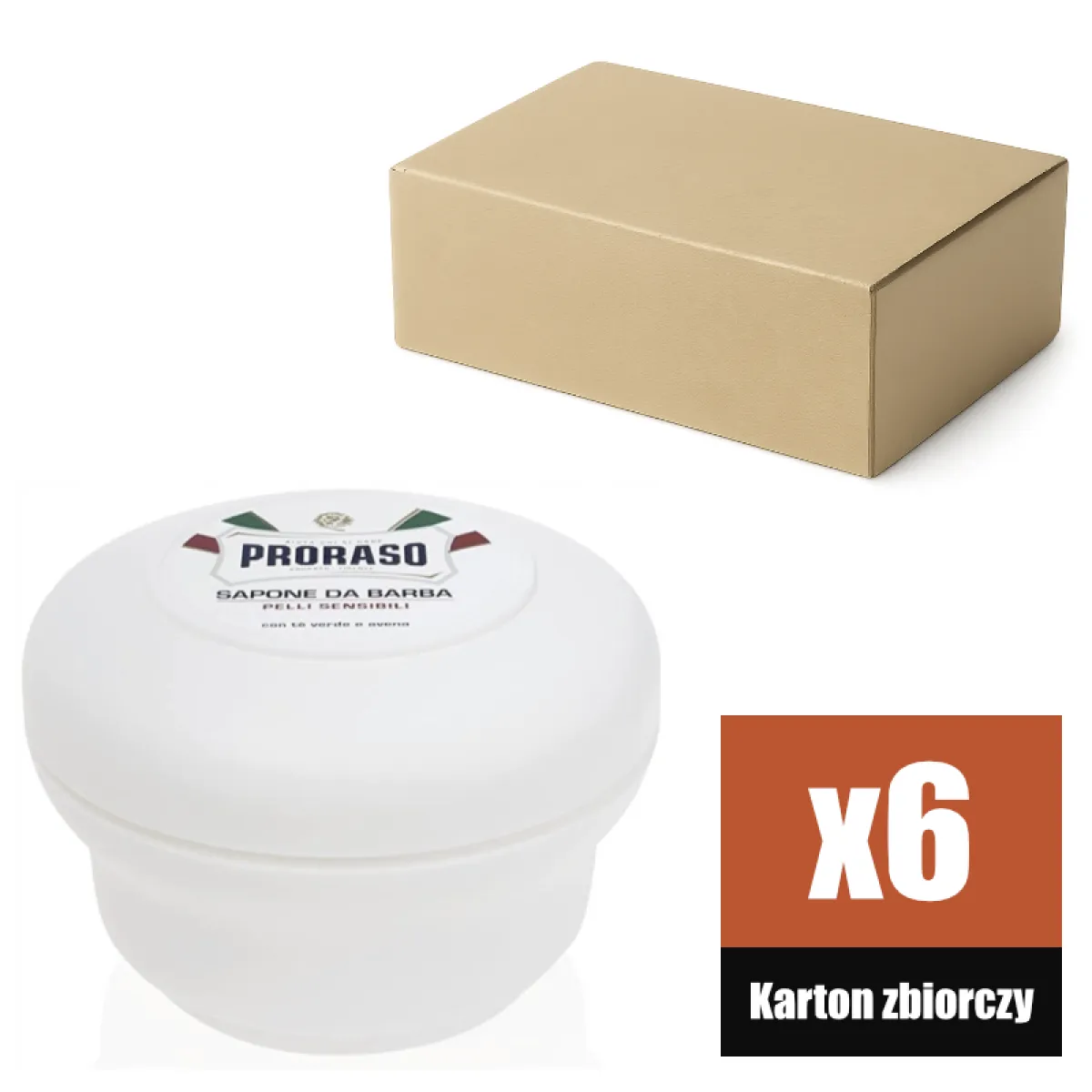 Proraso - Sensitive, linia Biała - Mydło do golenia do skóry wrażliwej, łagodzący podrażnienia KARTON 6x150ml