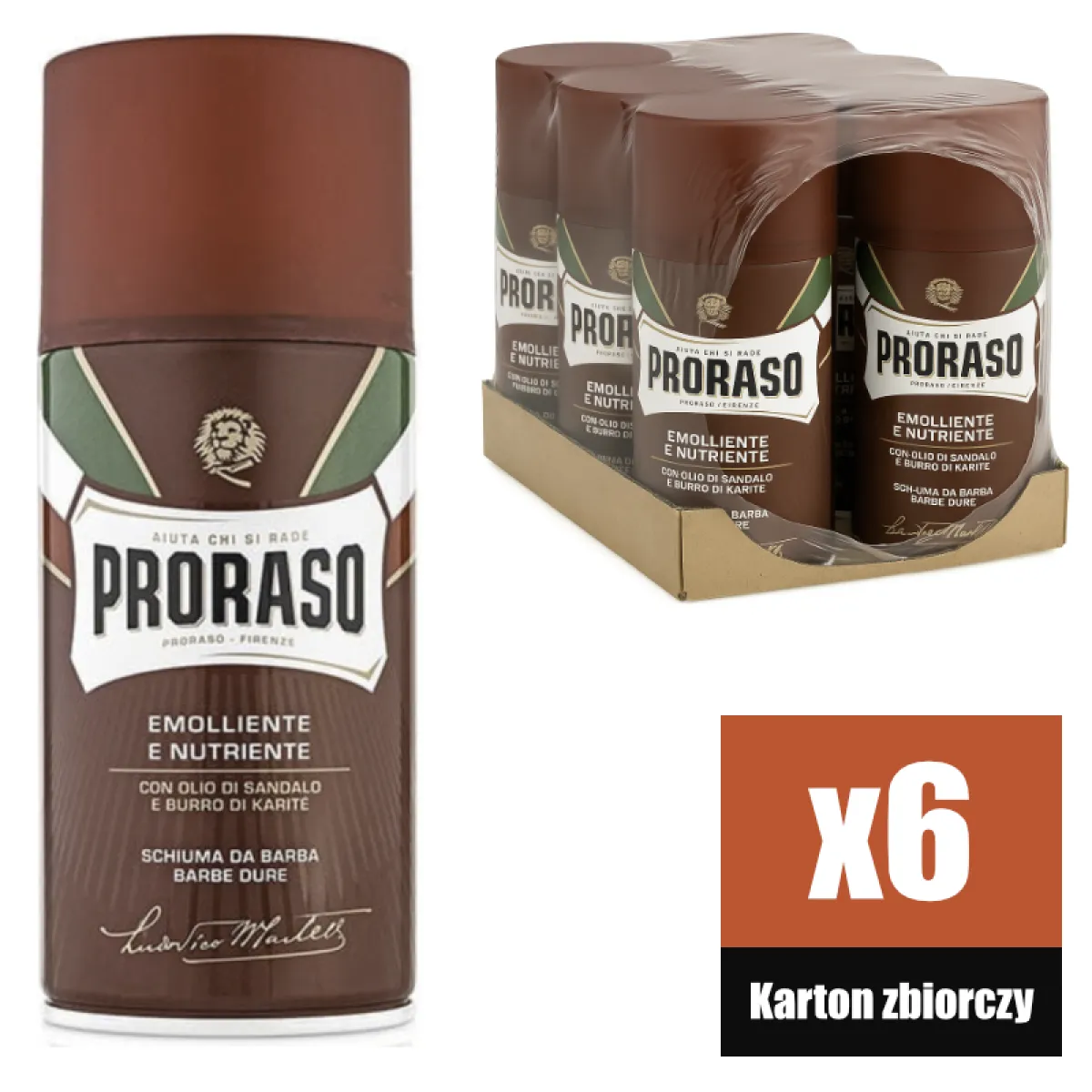 Proraso - Coarse Beards, linia Czerwona - Pianka do golenia do skóry suchej, z twardym zarostem KARTON 6x300ml