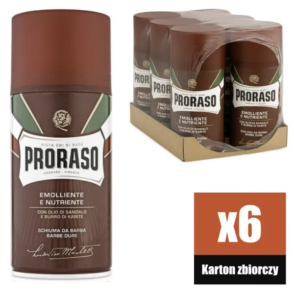 Proraso - Coarse Beards, linia Czerwona - Pianka do golenia do skóry suchej, z twardym zarostem KARTON 6x300ml