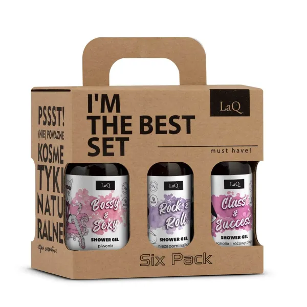 LaQ - Szczęściopak Damski Piwonia, Magnolia i Niezapominajka - Zestaw na prezent, żel pod prysznic 6x100ml - Zestaw