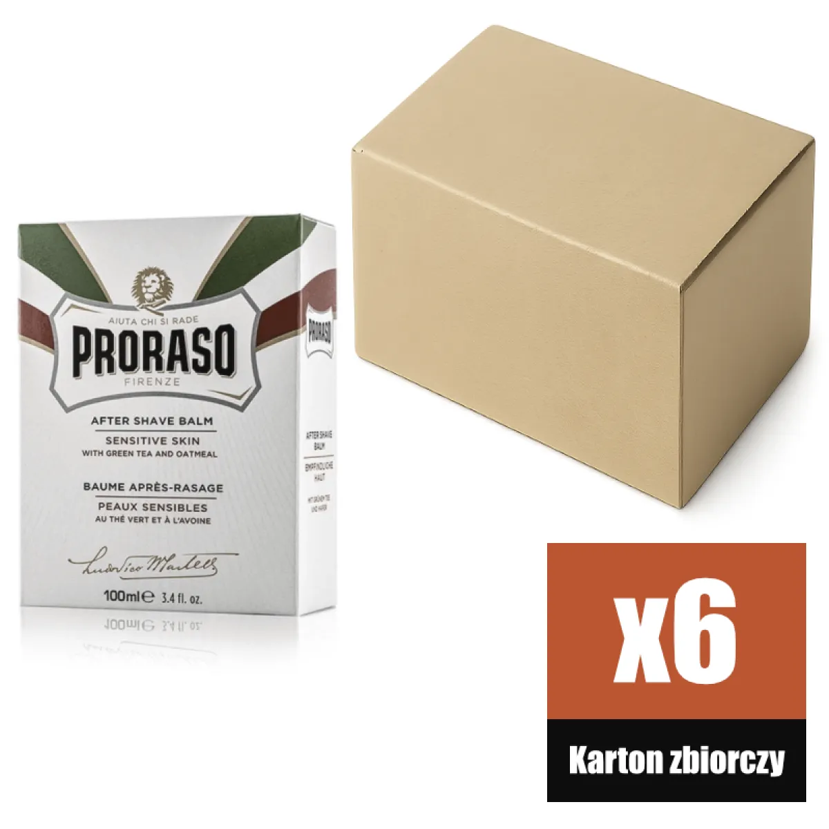 Proraso - Sensitive, linia Biała - Balsam po goleniu, do skóry wrażliwej, łagodzący podrażnienia KARTON 6x100ml