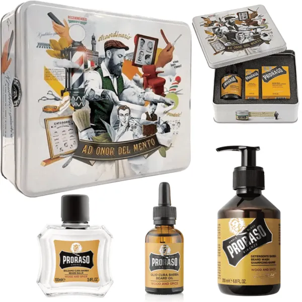 Proraso - Wood & Spice - Beard Kit, Zestaw do pielęgnacji brody, na prezent w metalowej puszce