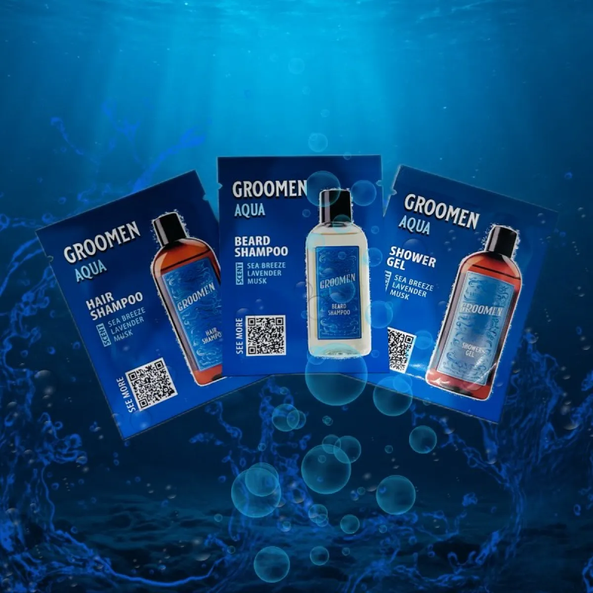 Groomen - Aqua - Żel, szampon do brody i włosów - 3x5ml