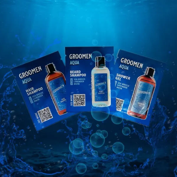 Groomen - Aqua - Żel, szampon do brody i włosów - 3x5ml