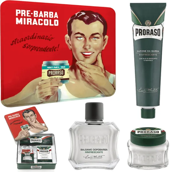 Proraso - Refreshing, linia Zielona - Gino Vintage Selection, Zestaw do golenia, na prezent w metalowej puszce