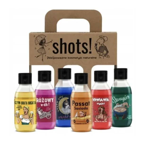 LaQ - Shots! Czyściopak Szczęściopak - Zestaw na prezent, żel pod prysznic 6x100ml - Zestaw