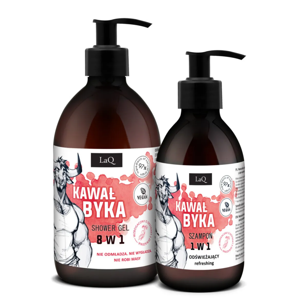 LaQ - Zestaw KAWAŁ BYKA: żel 500ml, szampon 300ml (wkładka)