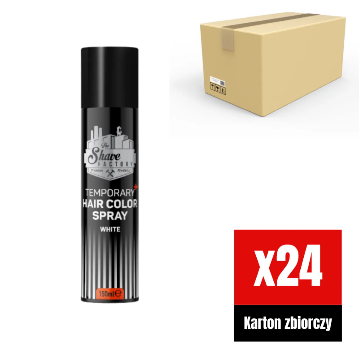 The Shave Factory - Temporary Hair Colour Spray White - Tymczasowy, koloryzujący spray do włosów, biały KARTON 24x150ml