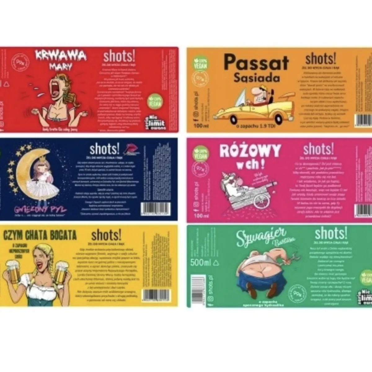 LaQ - Shots! Czyściopak Szczęściopak - Zestaw na prezent, żel pod prysznic 6x100ml - Zestaw