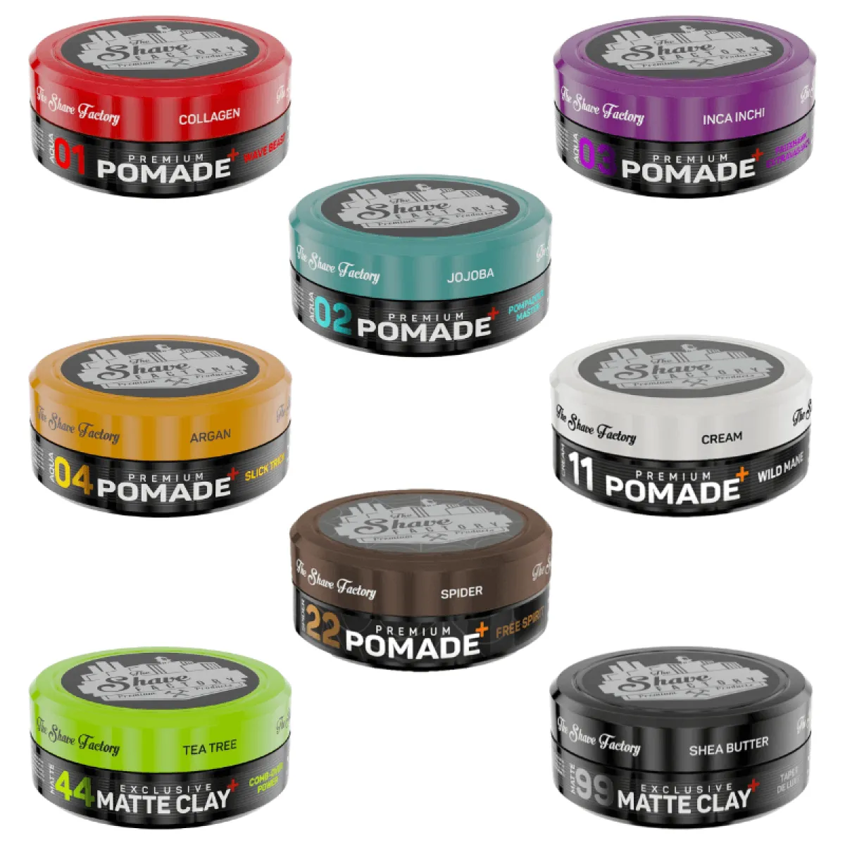 The Shave Factory - Premium Pomade&Clay Intro Set - Pakiet Intro Pomad i Glinek Premium 6x150ml